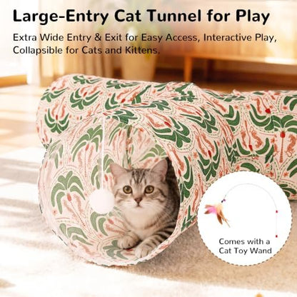 Tempcore Cat Tunnel, 3-Way Collapsible Toy, Large Size Khaki Coconut Tree - Image 3