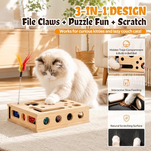 Cat Toys for Indoor Cats - Interactive Box Puzzle Toy Nail File Scratcher - Image 2