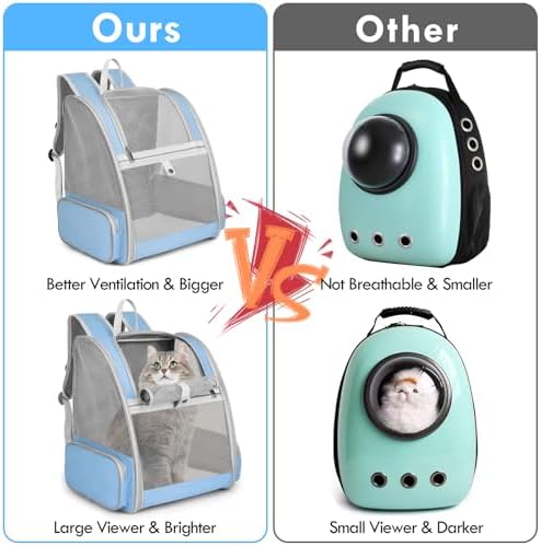 Cat Backpack Carrier, Large Pet Backpack with Kitten Wand Feather Toy for Medium Small Dog Cat Puppy Kitty Bunny up to 15lbs, Ventilated Mesh Dog Travel Carrier for Hiking Walking Outdoor Use (Blue) - Image 4