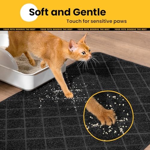 Conlun Cat Litter Mat Litter Trapping Mat, Black Premium Durable PVC Grid Mesh with Scatter Control, Non-slip, Less Waste Cat Litter Box Mat, Soft on Kitty’s Paws, Urine Waterproof 47" x 35" - Image 6