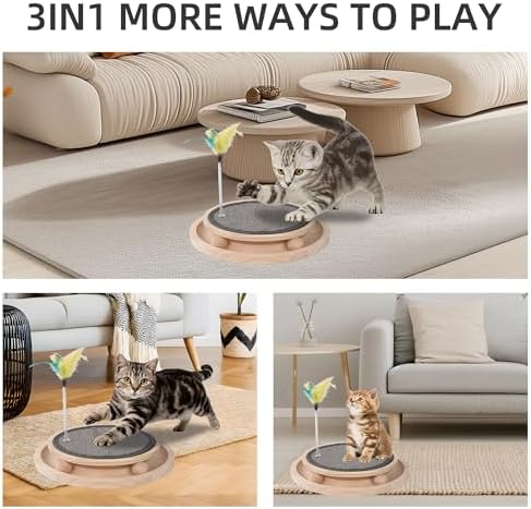 Natural Sisal Round Cat Scratcher with Ball Track Toy - Image 6