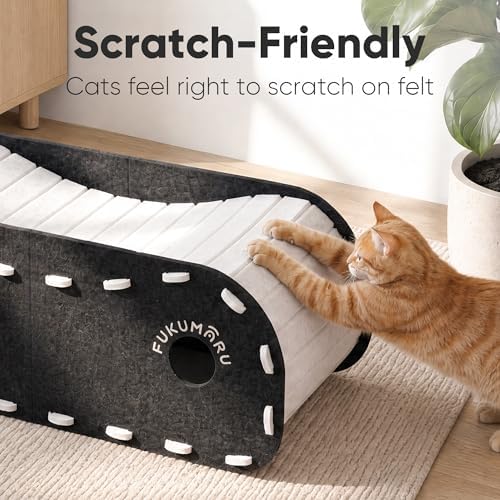 FUKUMARU Cat Bed Cave Tunnel, 31.5 Inch, Cat House Condo Indoor, Black - Image 3