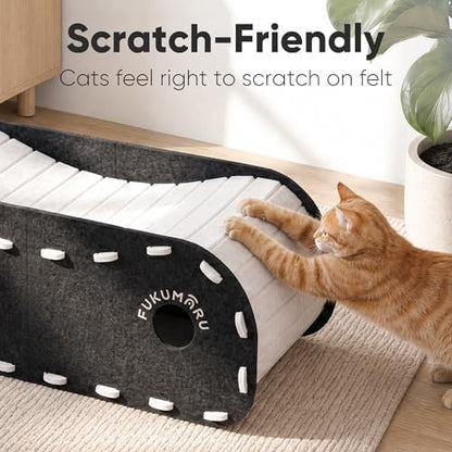 FUKUMARU Cat Bed Cave Tunnel, 31.5 Inch, Cat House Condo Indoor, Black - Image 3