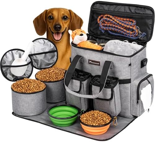 Dog Travel Bag, Airline Approved Pet Travel Bag with 2 Dog Treat Training Pouches for Weekend Pet Travel Supplies & Accessories, Light Grey by Modoker