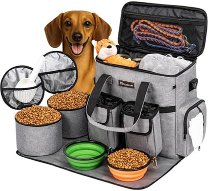 Dog Travel Bag, Airline Approved Pet Travel Bag with 2 Dog Treat Training Pouches for Weekend Pet Travel Supplies & Accessories, Light Grey by Modoker