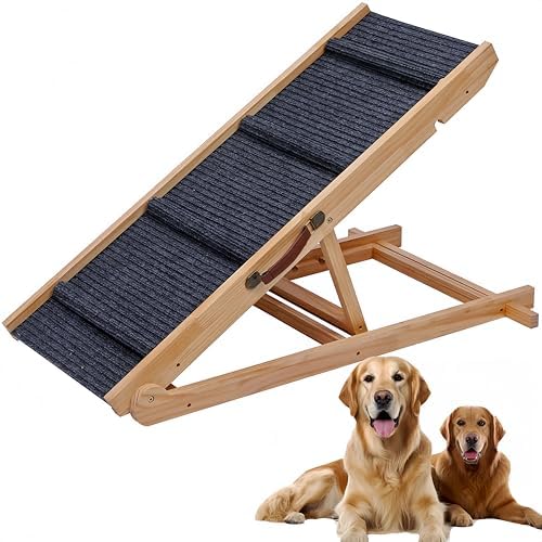Foldable Wooden Dog Ramp Wooden Dog Ramp for Bed-5 Adjustable Heights by QUCHRYO