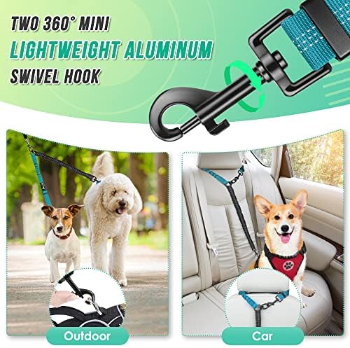 AUTOWT Two Dog Lead, 2 in 1 Upgraded Double Dog Leash Attachment Combine Adjustable Strap and Shock Absorbing Bungee No Tangle Dual Training Splitter for Different Size Dogs - Image 5