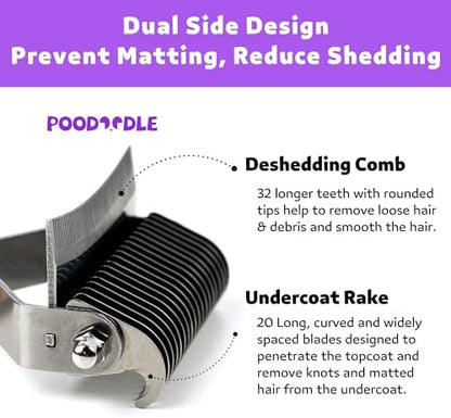 2 in 1 Undercoat Rake for Dogs and Cats, Professional Grooming Brush Dematting & Shedding Comb to Remove Loose Hair, Matted Fur Efficiently, Perfect for Poodle, Doodle & All Long Haired Pets - Image 3