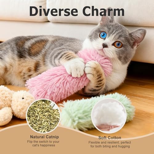 Cat Toys Pillows 6Pcs Catnip Kicker Toys for Cats Promotes Kitty Exercise - Image 3