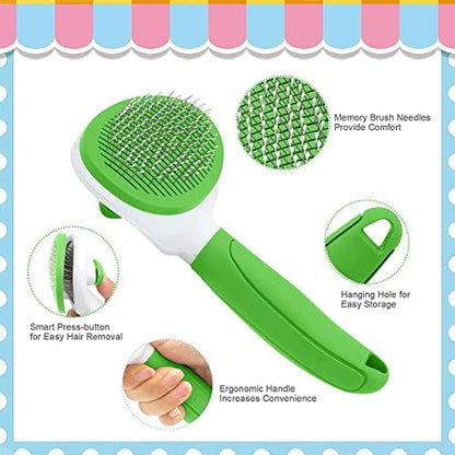 Cat Brushes for Indoor Cats, Dog Brush for Shedding with Metal Cat Comb, Self Cleaning Pet Hair Brush with Release Button for Grooming Kitten(Green) - Image 3
