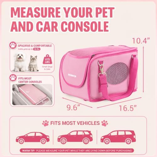 Center Console Dog Car Seat for Small Dogs & Cats Under 15 lbs, Pink - Image 2