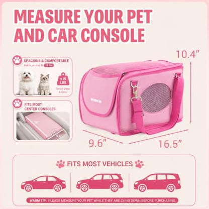 Center Console Dog Car Seat for Small Dogs & Cats Under 15 lbs, Pink - Image 2