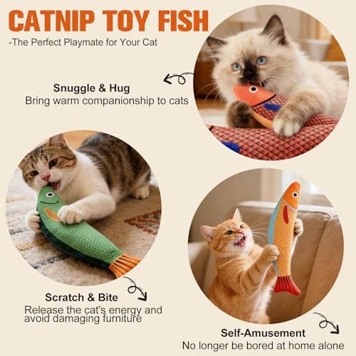 Catnip Toys for Cats Indoor, Cat Kicker Toy 3 Pack Plush Fish with Crinkle Sound, Interactive Kitten Toys for Boredom Relief, Soft Durable Cat Chew Toys for Indoor Cats and Kittens - Image 2