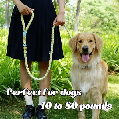 5FT Braided Cotton Rope Leash for Small, Medium and Large Dogs, Blue & Yellow Twist - Image 2