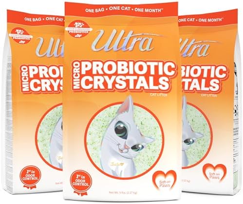 NEW Ultra Probiotic Micro Crystals Premium Cat Litter - 99.9% Dust Free, Soft on Paws, Fragrance Free - 15 Lbs. Total (3pk of 5 Lbs.) by ULTRA