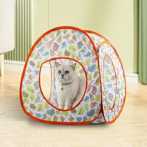 Andiker Cat Tent, 3 Holes Safe and Strong Cute Cats Tunnel Collapsible Easy to Carry Cat House for Indoor Cats Kittens Hiding Playing Training Sleeping (Tent Bird) - Image 5