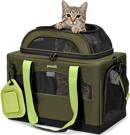 Pecute Cat Carrier,Top Expandable Dog Crate for Travel, Green by pecute