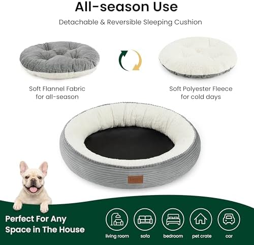 Love's cabin Round Donut Cat and Dog Cushion Bed, 30in Pet Bed for Medium or Large Dogs, Anti-Slip & Water-Resistant Bottom, Soft Durable Fabric Pet Beds, Washable Calming Cat Bed, Light Grey - Image 3