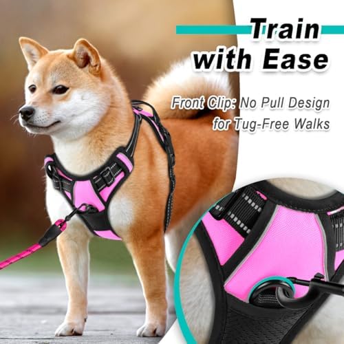 BARKBAY No Pull Pet Harness Dog Harness Adjustable Outdoor Pet Vest 3M Reflective Oxford Material Vest for pink Dogs Easy Control for Small Medium Large Dogs (XL) - Image 2
