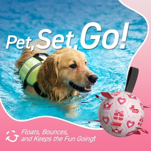 QDAN Valentines Gift Dog Toys, 8 Inch Dog Soccer Ball with Straps, Pink - Image 6