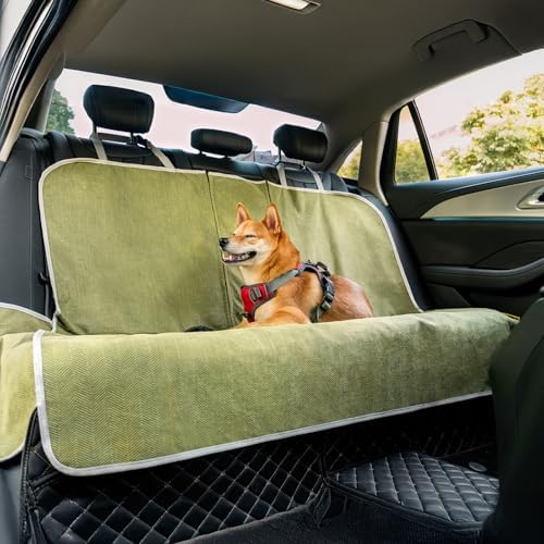 FUNNY FUZZY Dog Car Seat Cover for Back Seat, Back Seat Pet Cover for Dogs Waterproof, Scratchproof Dog Backseat Cover, Non-Slip Bench Car Seat Protector, Universal Fit Most Cars, SUVs, Trucks, Green by FUNNYFUZZY