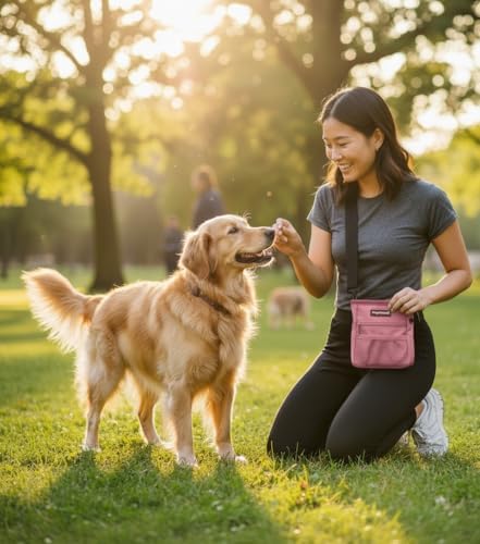 Dog Treat Pouch for Training – Magnetic Dog Treat Bag with Belt Clip & Poop Bag Dispenser – Hands Free Carry Pouch with Auto-Close Access & Shoulder Strap – Durable Pet Gear –Light Pink - Image 2