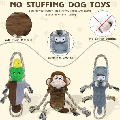 3 Pack No Stuffing Squeaky Dog Toys, Tug of War Dog Toy with Rope - Image 4