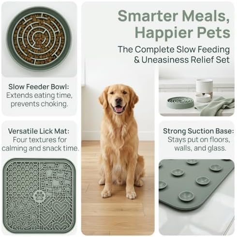 YCT Dog Cat Lick Mat and Slow Feeder Bowl Set, Thickened Food Grade Silicone with Strong Suction Cups, Anxiety Relief Calming Lick Pad for Bathing Grooming Training - Image 2