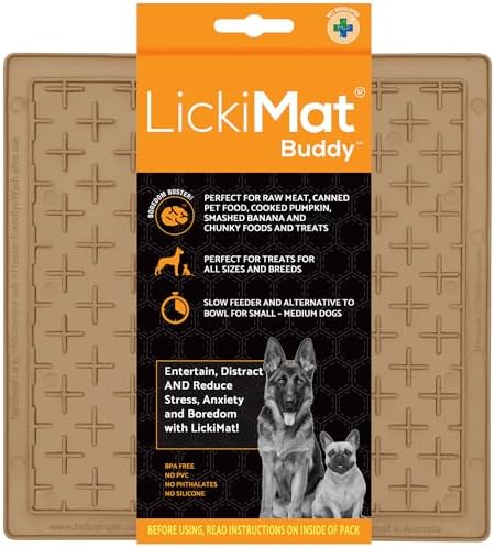 LickiMat Classic Buddy Slow Feeder for Dogs Lick Mat Boredom Anxiety Reducer Perfect for Food Treats Yogurt Liquid Food Peanut Butter Fun Alternative to a Slow Feed Dog Bowl, Coffee by LICKIMAT