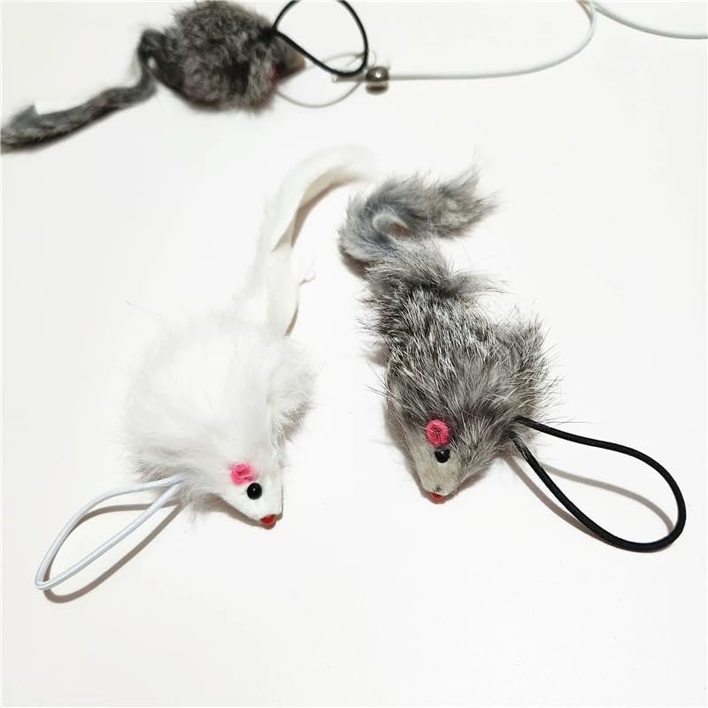 Real Rabbit Fur Mouse Cat Toy - 5 Pack with Crinkle Sound, Rattle & Rope, Extra-Wide Durable Tail, Interactive Hunting Toys for Indoor Cats (No Catnip) - Image 3