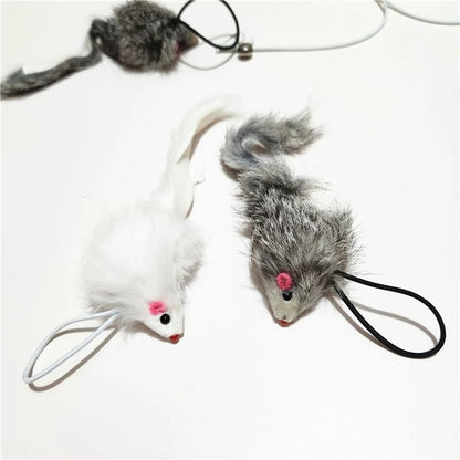 Real Rabbit Fur Mouse Cat Toy - 5 Pack with Crinkle Sound, Rattle & Rope, Extra-Wide Durable Tail, Interactive Hunting Toys for Indoor Cats (No Catnip) - Image 3