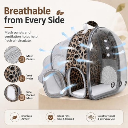 Expandable Cat Carrier Backpack with Bubble Window, Animal Print - Image 4