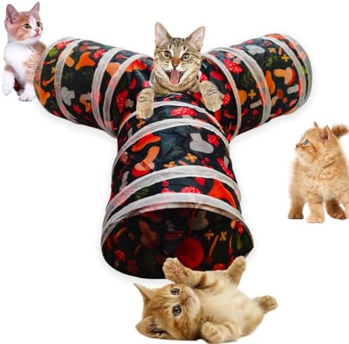 Cat Tunnel Tube Toys, 3 Ways Tunnels for Indoor Cats with Play Ball by Deofun