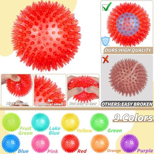 18 Pcs 3.5 in Squeaky Dog Toy Balls Dog Chew Toy for Teething Durable High Bounce TPR Fetch Spike Balls 9 Colors Water Toy for Small Medium Large Dog Aggressive Chewers Clean Teeth and Training - Image 3