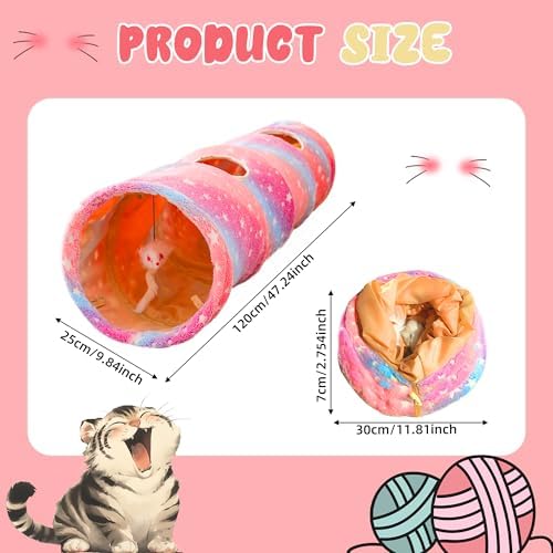 Cat Tunnels for Indoor Cats with Plush Toys Collapsible Glows in The Dark Dog Cat Tunnel Tube Toys Photoluminescent for Indoor Cats Small Dogs Puppy Kitten Rabbit Bunny Ferret Pet Rainbow - Image 5