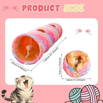 Cat Tunnels for Indoor Cats with Plush Toys Collapsible Glows in The Dark Dog Cat Tunnel Tube Toys Photoluminescent for Indoor Cats Small Dogs Puppy Kitten Rabbit Bunny Ferret Pet Rainbow - Image 5