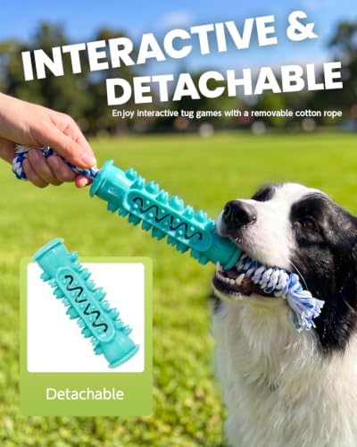 Dog Chew Toys for Medium Large Dogs, Toothbrush Toy with Rope, Blue - Image 4