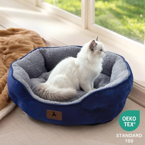 Asvin Small Dog Bed for Small Dogs, Cat Beds for Indoor Cats, Pet Bed for Puppy and Kitty, Extra Soft & Machine Washable with Anti-Slip & Water-Resistant Oxford Bottom, Blue, 20 inches - Image 4