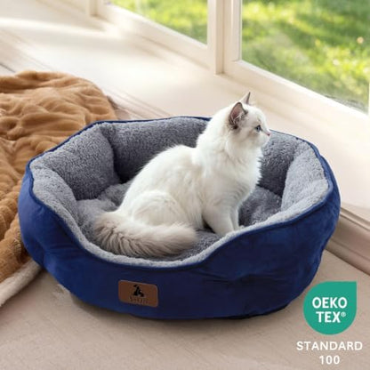 Asvin Small Dog Bed for Small Dogs, Cat Beds for Indoor Cats, Pet Bed for Puppy and Kitty, Extra Soft & Machine Washable with Anti-Slip & Water-Resistant Oxford Bottom, Blue, 20 inches - Image 4
