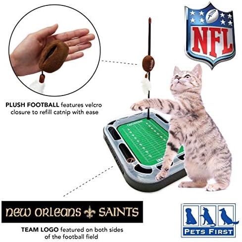 CAT BELL BALL NFL New Orleans Saints Football Field CAT Scratcher Toy with Catnip Filled Plush Football Toy & Feather Cat Toy Hanging, with Jingle Bell Interactive Ball Cat Chasing 5-in-1 Kitty Toy - Image 4