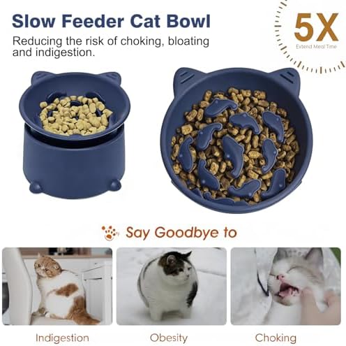 Raised Slow Feeder Cat Bowl, Silicone Elevated Tilted Cat Slow Feeder Bowl - Image 5