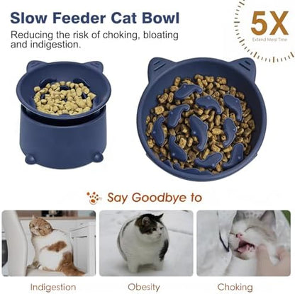 Raised Slow Feeder Cat Bowl, Silicone Elevated Tilted Cat Slow Feeder Bowl - Image 5