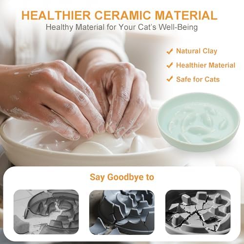 Anti-Bloat Ceramic Slow Feeder Bowl - Fish Pool Design Interactive Puzzle Feeder for Cats & Small Dogs, Food-Safe Porcelain Healthy Eating Dish (Green) - Image 3