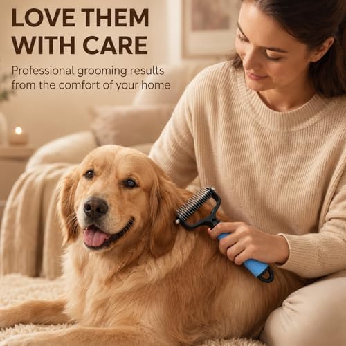 2PCS Acssart Pet Grooming Brush, Double Sided Undercoat Rake & Dematting Comb, Pets Knotting Comb, Dematting Comb Removes Tangles Knots and Loose Fur - Image 7