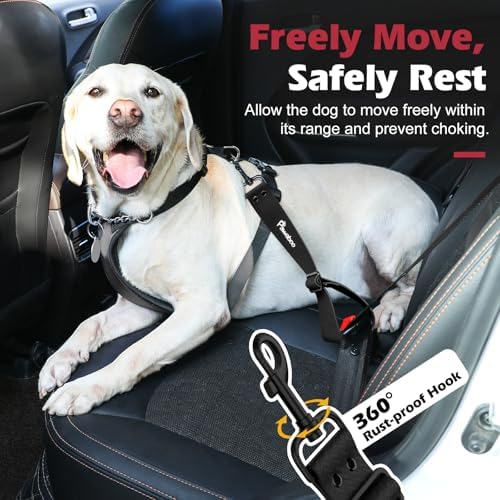 Pawaboo 2Pack Dog Seat Belt for Car with 360° Hook，20 in, Chew-Proof, Black - Image 4