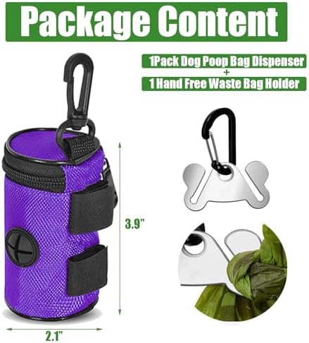 Dog Poop Bag Holder for Leash Attachment - Waste Bag Dispenser for Leash - Fits Any Dog Leash - Portable Set with Hand Free Holder Metal Carrier, Round Shape, Purple - Image 7