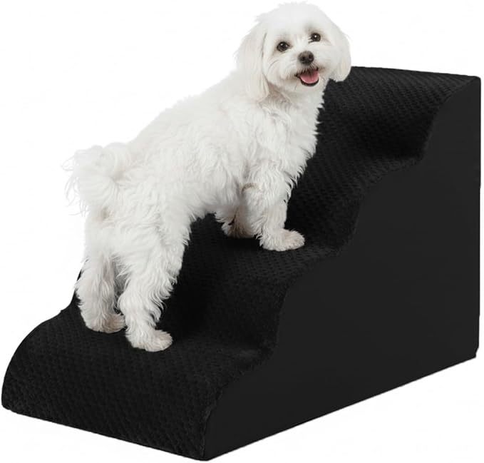 Dog Stairs for Small Dogs 19" H, 4-Step Dog Steps Ramp for High Beds and Couch with Anti-Slip Washable Cover and Durable High Density Foam, Pet Stairs for Cats, Black