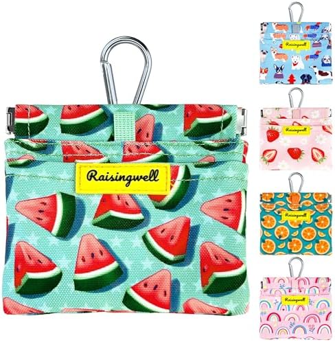 Dog Treat Pouch,Cotton Pocket Sized Training Holder, Hand Free Walking Funny Bag with Carabiner, Self-Closing Pet Feed Snack Reward, Behavior Aids for Puppy Travel or Outdoor Use（Watermelon） by Raisingwell