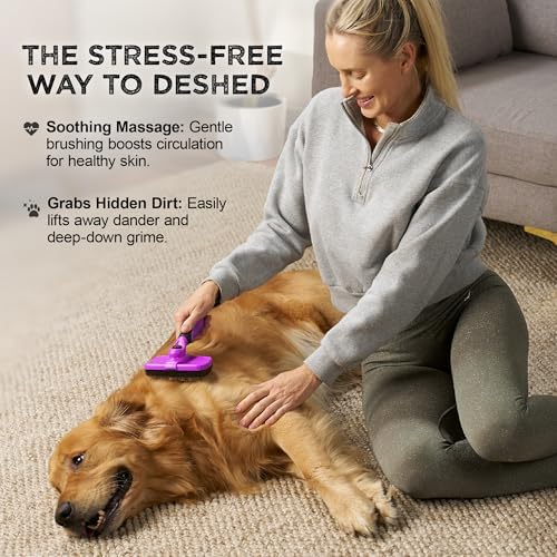Deshedding Dog Brush for Shedding – Self Clean Cat Brush Deshedding & Grooming Tool for Long Haired and Short Haired Dogs, Slicker Brushes for Dogs, Skin-Friendly, Retractable Bristles, Easy to Clean - Image 2