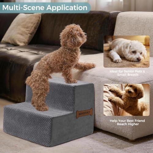 Dog Stairs, Steps and Ramp for High Bed & Sofa, 13-24" H Detachable Pet Stairs for Small Medium Dogs, Sturdy 40D Foam, Non-Slip, Washable Cover with Lint Roller, Grey - Image 4